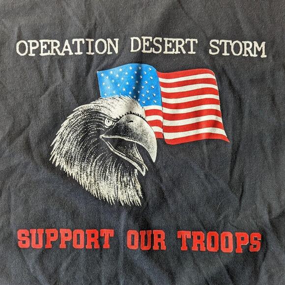 Vintage Operation Desert Storm Support Our Troops Eagle Black Shirt Size Large - Picture 3 of 4
